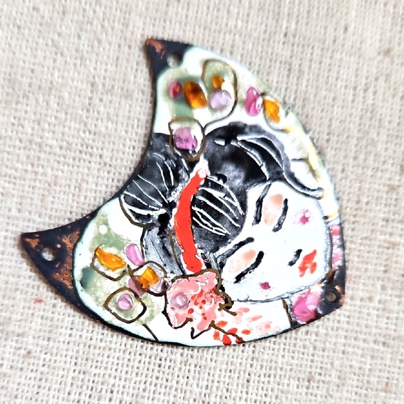 Artisan Pendant Charm 3 Hole Geisha Asian Japanese Design Enamel Copper - Picture 1 of 4
